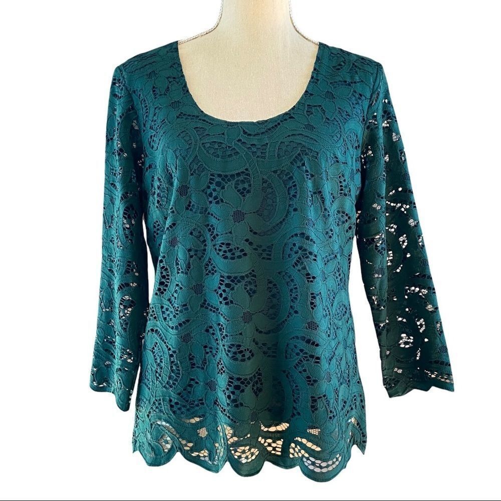 Nanette Lepore Night Garden Green Lace Top S NWT